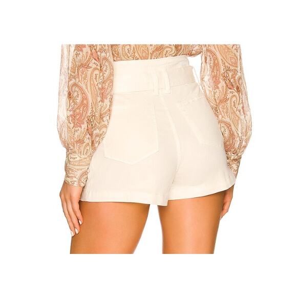 Paige Shorts Paperbag Waist Anessa Pleated High Waisted Sand Cream Size 25 - Picture 9 of 9